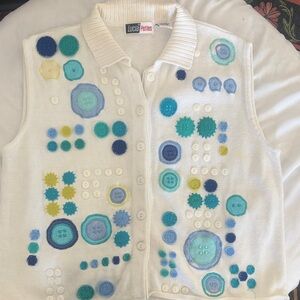 Lucia Petites White and Blue Patterned Vest